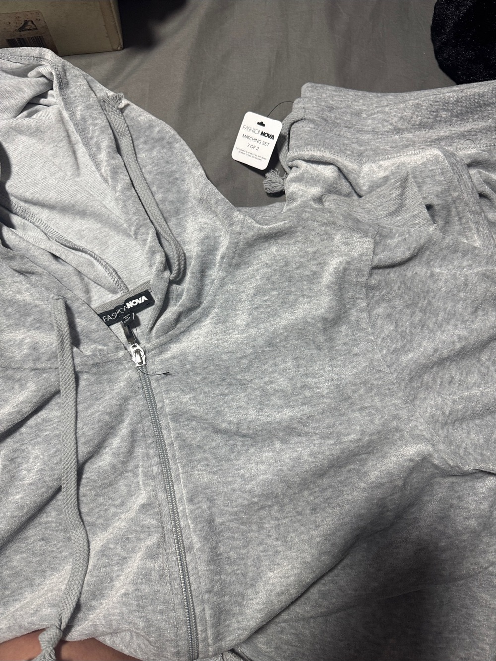 Fashion Nova Heather Gray Zip Hoodie & Sweatpant Set